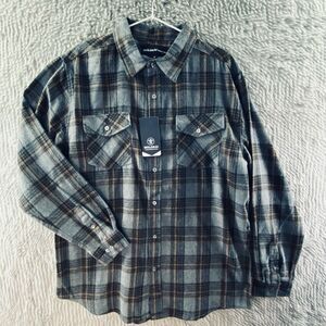 Molokai Surf Co Men's M Medium Blue Black Plaid Flannel Button Up Shirt